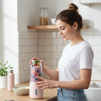 femme melange fruits mixeur portable