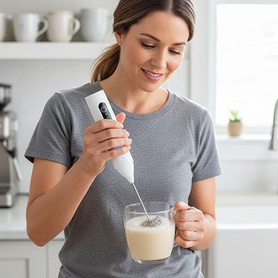 femme mousse lait mousseur a lait blanc tasse