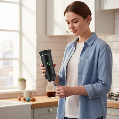 machine a cafe portable femme tasse transparente