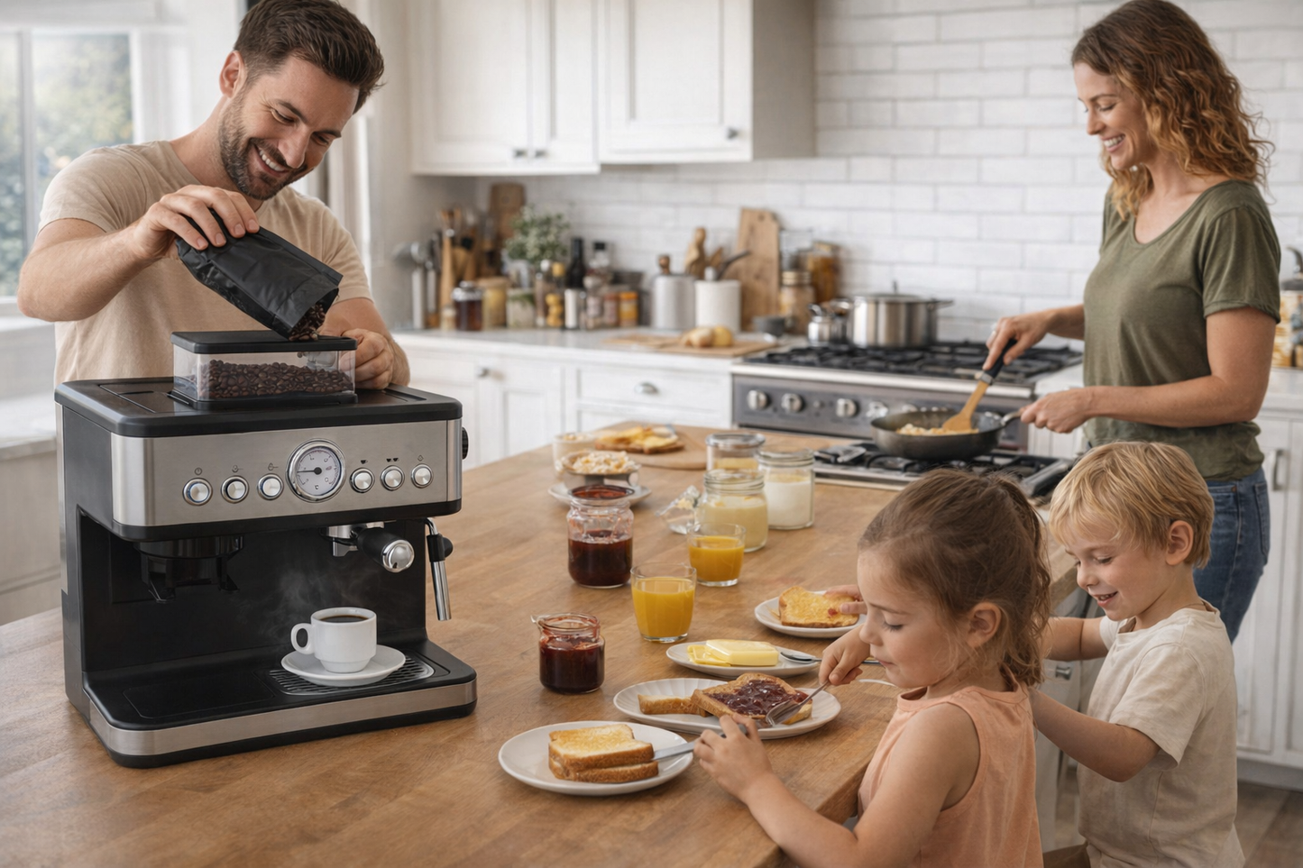 machine cafe grain famille petit dejeuner