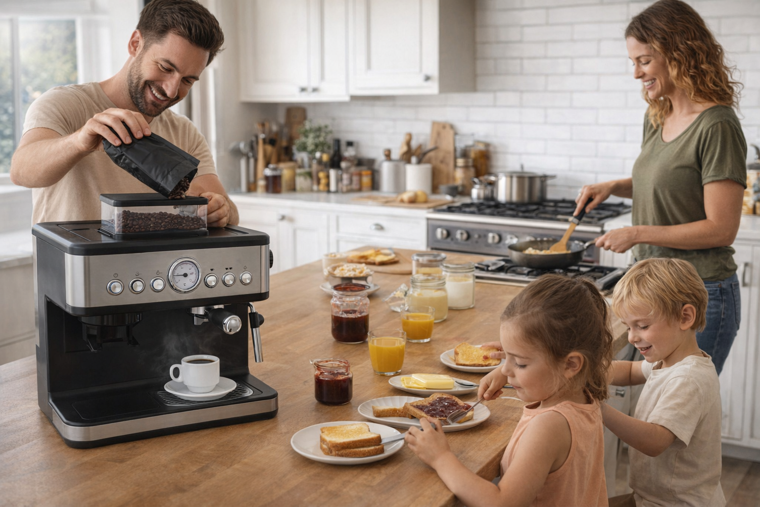 machine cafe grain famille petit dejeuner
