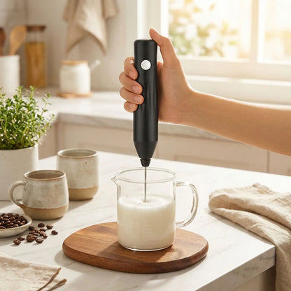 mousseur a lait dans tasse en verre sur comptoir