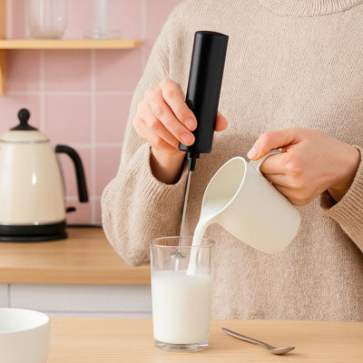 mousseur a lait vide lait dans verre