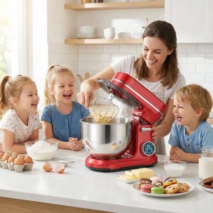 robot patissier femme enfants preparent melange gateau
