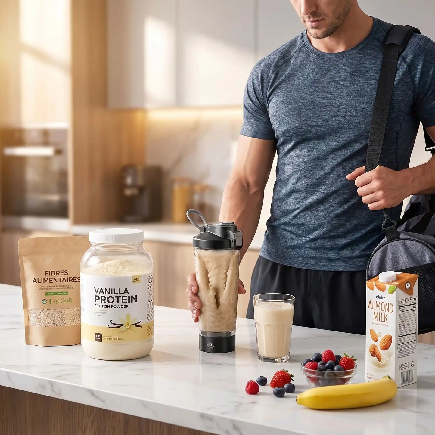 shaker electrique homme prepare milkshake proteine