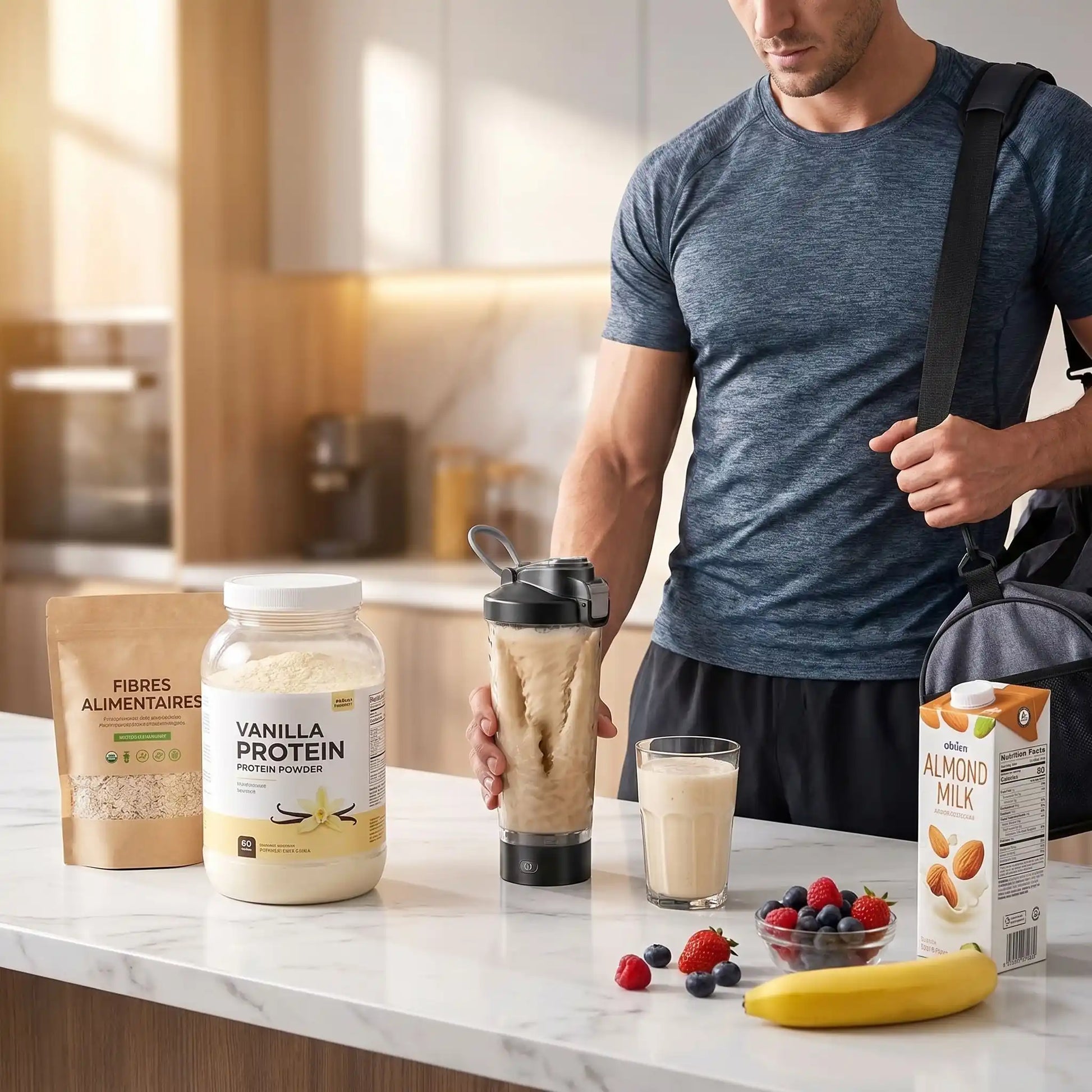 shaker electrique homme prepare milkshake proteine